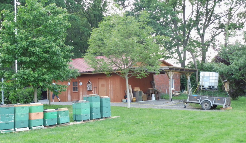 Das Bienenwirtschaftsgebäude mit Bienenvölkern